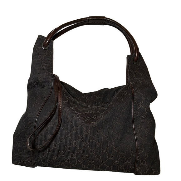 Gucci Handbags - 213. Gucci Dark Brown GG Hobo Bag